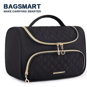 Bagsmart Travel Makeup Bag Make Up Organizer Fall Stor öppen påse för kvinnor Kosmetisk väska för toalettartiklar Tillbehör Borstar 240116