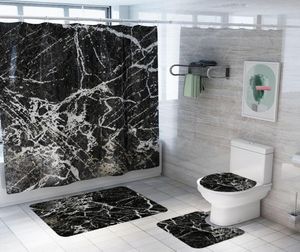新しい大理石の印刷パターンバスルームシャワーカーテンペデスタル敷物の蓋のトイレカバーマットノンスリップバスマットカーペットセット8740304