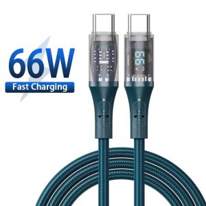 66W Type C To C Cable LED Digital Display Phone Quick Charge Cable 6A PD Fast Charging Cord For Samsung S24 S23 Xiaomi