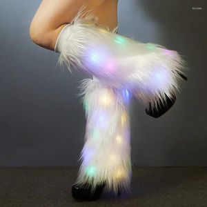 Meias femininas 40cm exageradas discoteca imitação de lã botas de pelúcia longo iluminado palco desempenho pele macia alta perna guardas feminino