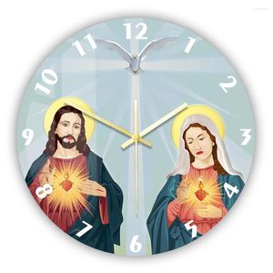 Zegar ścienny Jezus Chrystus i Błogosławiona Maryja Maryja Clock Chrześcijańska modlitwę Dekor Modern Modern Design Silent Religijne Dar katolicki