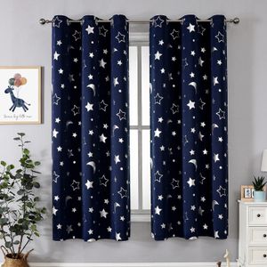 Quarto escurecimento cortinas com estrela de prata lua para meninos berçário quarto blackout crianças cortina grommet isolamento térmico 240116