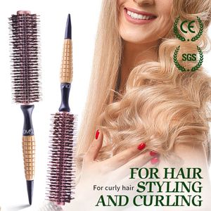 Professional Black Hog Mane Boar Bristle Round Wood Barrel Rolling Curling Styling Hair Brush Iron Anti Static Roll Hairbrush 240117