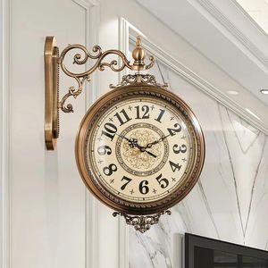 Wall Clocks European Luxury Double Sided Clock Unique Living Room Chinese Watch Large Vintgae Quiet Roman Kitchen Gift