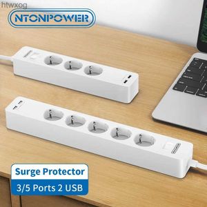 Power Cable Plug NTONPOWER Wall Mounted USB Power Strip Surge Protector with 3/5 Ports 2 USB Extension Socket EU Plug for Home Network Filter YQ240117