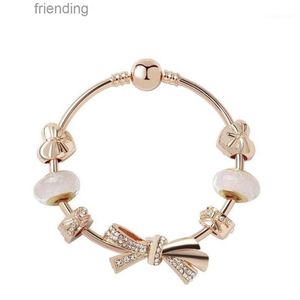 Moda originale 925 argento oro rosa vetro brillante arco bracciali braccialetti set gioielli fai da te perline fascino regalo di festa Bang349w Y1Y5