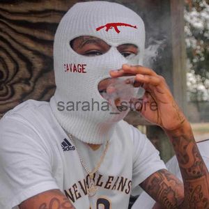 Beanie/Skull Caps Cool! Fashion Balaclava Hat Ski Mask 3-Hole Knitted Full Face Cover RidMask Gun Design Winter Hat Keep Warm Head Cap Gifts J240117