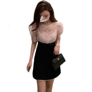 Designer Basic Casual Dresses Mius Pink Eugen broderad dockhalsbubbla ärmar klänning Prinsessan Kort kjol Live Women's Wear 7fow