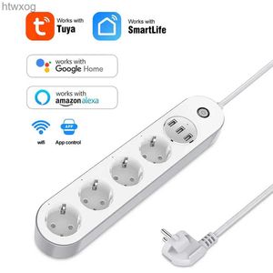 Power Cable Plug EU/US/UK TUYA WIFI Smart Power Strip med 4 uttag 3USB -portar 1,5 meter Förlängningssladdar Voice fungerar med Alexa Google Home YQ240117