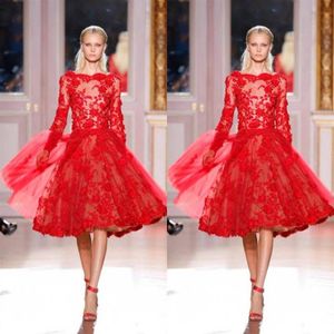 Sexy Zuhair Murad A Line Tulle Lace Short Tea Length Cocktail Dresses Evening Gowns Prom Dresses With Bateau Zipper Long Sleeves232U