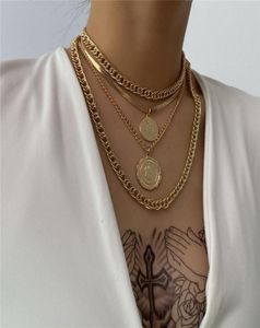 Ketten Boho Münze Halsketten für Frauen Mode Porträt mehrschichtige Kette Halsband Gold Silber Farbe Vintage Schmuck Bohemain Kragen 24189411