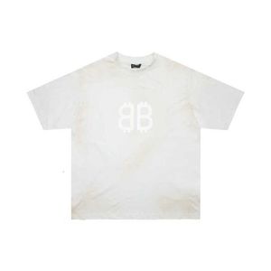 Designer Men's T-Shirts Correct Version High Quality B Home Front and Back Double B Mud Dyed Hand Painted Graffiti Making Old Wind Broken Hole New Trendy T-shirt Z0XX