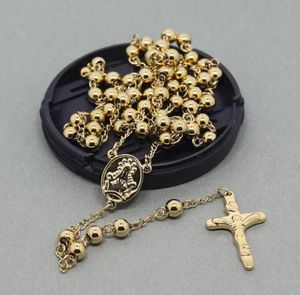 6mm katolska radbandpärlor kedja halsband tvärs rostfritt stål halsband män smycken eller kvinnor lång kedja halsband för jul gif7355140