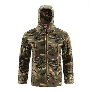 Jaktjackor vinter vandring mäns fleece varma vindtäta huva rockar utomhus camping jacka armé taktiska camo kläder