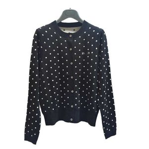 Designer Women's Sweaters Miu's shopping mall's same knitted sweater for women's 23 autumnwinter long sleeved round neck polka dot letter jacquard wool cardigan WWHJ