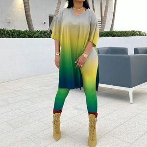 Plus Size Tie Dye Print Set Kvinnlig lång skjorta Tvådel byxdräkt Casual Sweatshirt Autumn Matching Set for Women 240117