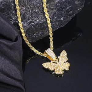 Pendant Necklaces Sparkling Large Butterfly Shape Match Iced Out 4mm Rope Chain Shiny Accessories Stylish Jewelry For Men Women Gift