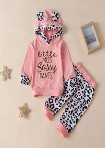 Småbarn Baby Girls Cartoon Letter Leopard Print Hoodie Tops Pants Outfits Sweet Ears Animals Hoodies Nyfödda kläder Bebes4049573