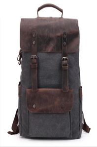 Outdoor Bags Multifunction Waterproof Men Canvas Backpack Vintage Leather Computer Backpacks Neutral Fashion School Bag Portable T9003550