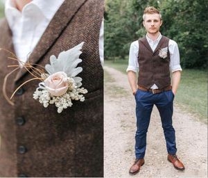 Modest Tweed Vests Wool Wedding Groom Vests British Style Men039s Suit Vests Slim Fit Men039s Dress Vest Wedding Waistcoat B5342501