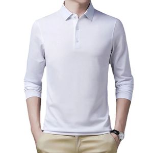 Mode Herbst Frühling männer Langarm Polo-Kragen Baumwolle Solide Schwarz Weiß Business T-shirt Jugend T Shirts Tees top 240117