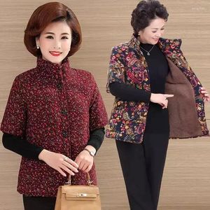 Women's Trench Coats Chinese Middle Aged Mom's Winter Cotton Vest Thickened Short Sleeve Elderly Autumn And Coat Plush Jacket Z4728