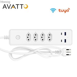 Power Cable Plug Avatto Brasilien WiFi Smart Power Strip med 4 uttag 2*Type-C 2*USB-portar1.4m Förlängningssladdar Voice fungerar med Alexa Google Home YQ240117