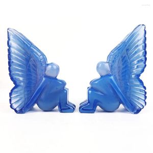Dekorativa figurer 1st Natural Blue Opal Angel Statue Stone Carving Crystal Reiki Healing Figurine Home Decoration Trinka Craft Gift