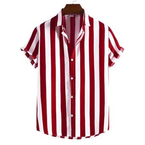 Camisa masculina de verão camisas listradas havaí botões manga curta xadrez vermelho top beachwear camisa preta e branca para roupas masculinas 240117