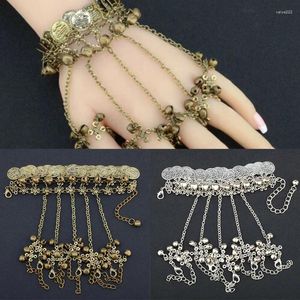 Link pulseiras ouro prata cor liga pulseira anel de dedo multicamadas borla escravo pulseira arnês mão corrente feminina jóias simples