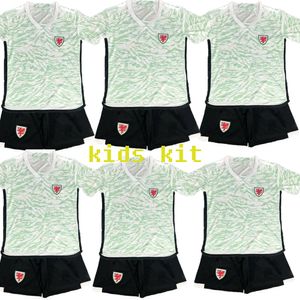 24 25 País de Gales Kids Kit Futebol Jerseys WILSON JOHNSON RAMSEY BALE WILLIAMS JAMES RODON ALLEN MOORE ROBERTS DAVIES Away Football Shirt