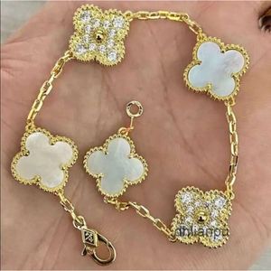 2024 Designer Charm Bracelets Van Four Leaf Clover Cleef Bracelet bracelets Bracelets Charm for Women 18k Gold White Red Blue of Pearl Link 4 Leaf 5 Flowers