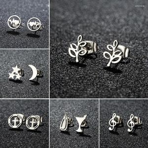 Stud Earrings Tiny Star Moon Fashion For Women Kids Music Cross Leaf Cup Earings Stainless Steel Jewelry Pendientes Gift