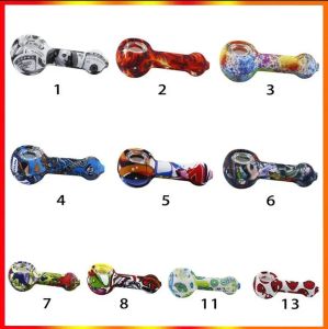Water pipe Full color Silicone pipes Travel Tobacco Pipes Spoon Cigarette Tubes Glass Bong Dry Herb Accessories Smoking Pipe for Dry BJ