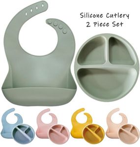 BPA Baby Silicone Feeding Platos Baby Bibs Suite Fashionable Pure Children039s dishes Bowl Baby Stuff tableware dropshippi9901339