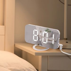 Digital LED Alarm Clock Mirror 2 USB Charger Ports Night Light LED Table Clock Snooze Function Adjustable Brightness Desk Clocks 240116