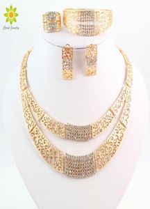 Conjuntos de jóias moda acessórios de casamento conjuntos de jóias africanas 18k ouro strass colar brincos conjunto de jóias de noiva set44872767471081