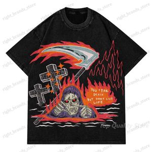 Herren-T-Shirts, Harajuku-Totenkopf-Druck, übergroßes T-Shirt, Gothic-Baumwollhemden, Goth-Damenkleidung, Paare, neues amerikanisches Street-Grafik-Y2K-Top T240118