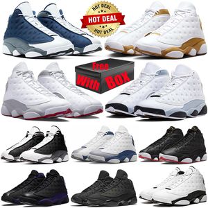 Box Jumpman 13s 13s Mavi Kurt Gri Basketbol Ayakkabıları Erkek Buğday Kara Kedi Flint Üniversitesi Fransız Ayakkabı Playoffları Erkek Eğitmenler Sneakers Runners Moda