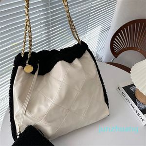 Moda tasarımcı çantası bayan kuzu yün tote büyük kapasiteli kış çapraz kavrama alışveriş çantası altın madeni para cüzdan çanta yün