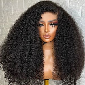 Brasiliansk 13x4 Afro Curly spets fram peruk Deep Kinky Curly Human Hair Wigs HD Transparent spets frontal syntetisk stängning peruk för kvinnor