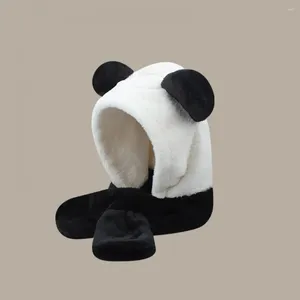 Berets zimowy kapelusz kreskówek pandę pasuje kolor grube pluszowe ciepłe miękkie pełne ochronę wiatroodprola po cross unisex na zewnątrz ca