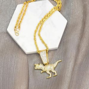 Collane con ciondolo Hip Hop Zircone Cristallo Buling Dinosauro Nekclace Per Uomo Oro Argento Colore Gioielli Regali Catena di corda