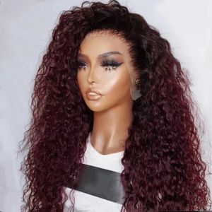 Peruvian Natural Hair Deep Wave Wig 99j Burgundy Lace Front Wig 13x4 Hd Lace Frontal Wig 360 Full Lace Wig Synthetic Pre Plucked Brazilian Hair