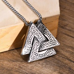 Viking Valknut Pendant Necklace for Men 14K White Gold Norse Odin Valhalla Berserker Death Jewelry