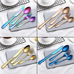 8 Colors Stainless Steel Knife and Fork Cutlery Gold Black Mix colors Blue Silver Plated Dinnerware Knife Fork Spoon Kit ZZ