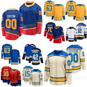 Hockey personalizzato 30 Maglia Joel Hofer 63 Jake Neighbors 70 Oskar Sundqvist 42 Kasperi Kapanen 15 Jakub Vrana 12 Kevin Hayes 18 Robert Thomas Stitched Youth Donna Uomo