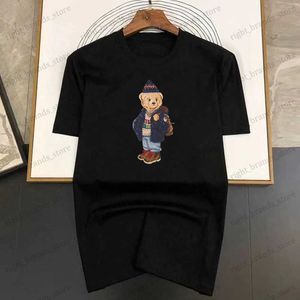 メンズTシャツサマーラグジュアリーブランド100％コットンショートスリーブTシャツマンヒューマノイドベアプリントベーシックTシャツ特大S-7XLトップマンT240117