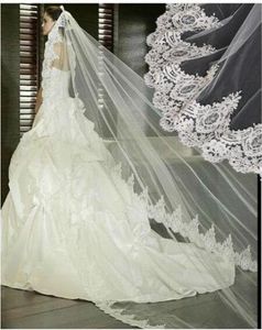 Modest Classic Vintage White Ivory Long Tulle Wedding Bridal Veil One Lay Applique Lace Wedding Veils1262873