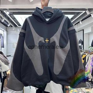 Men's Hoodies Sweatshirts Patchwork Embroidered Cross Hoodie For Men Women Best Quality Black Gray Oversize Coat With Tagsephemeralew